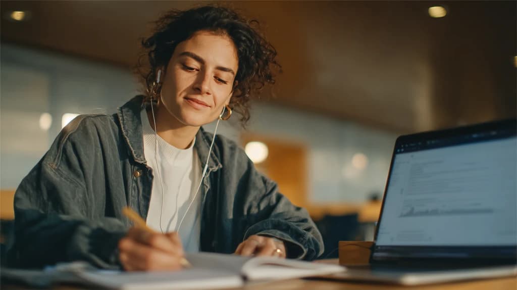 Estudiantes universitarios que procesan grabaciones de clases