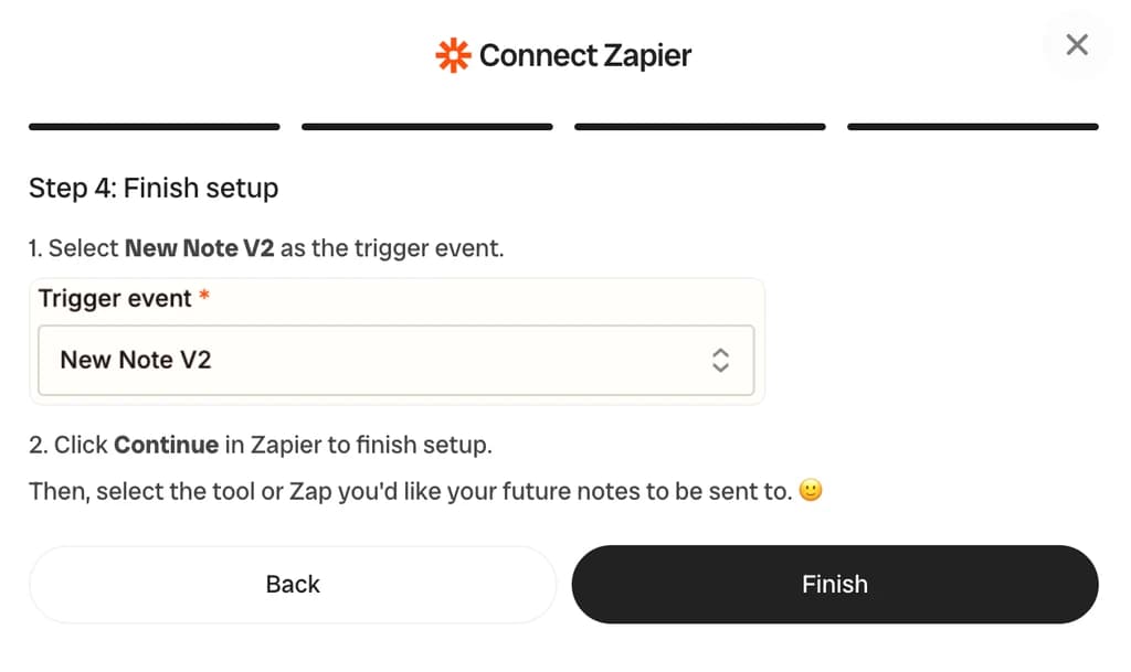Connect Zapier: Finish setup