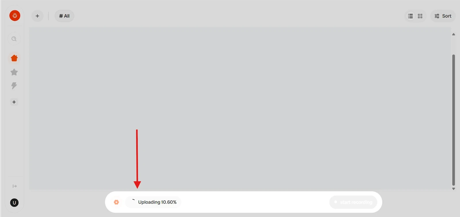 Step 4: Let Audionotes Transcribe Your File screenshot — How to Transcribe an Interview - Fast & Accurate